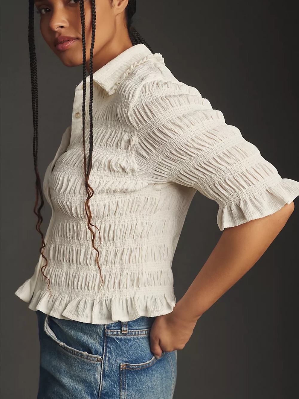 Maeve from Anthropologie Smocked Button-Front top sz medium - Picture 9 of 11
